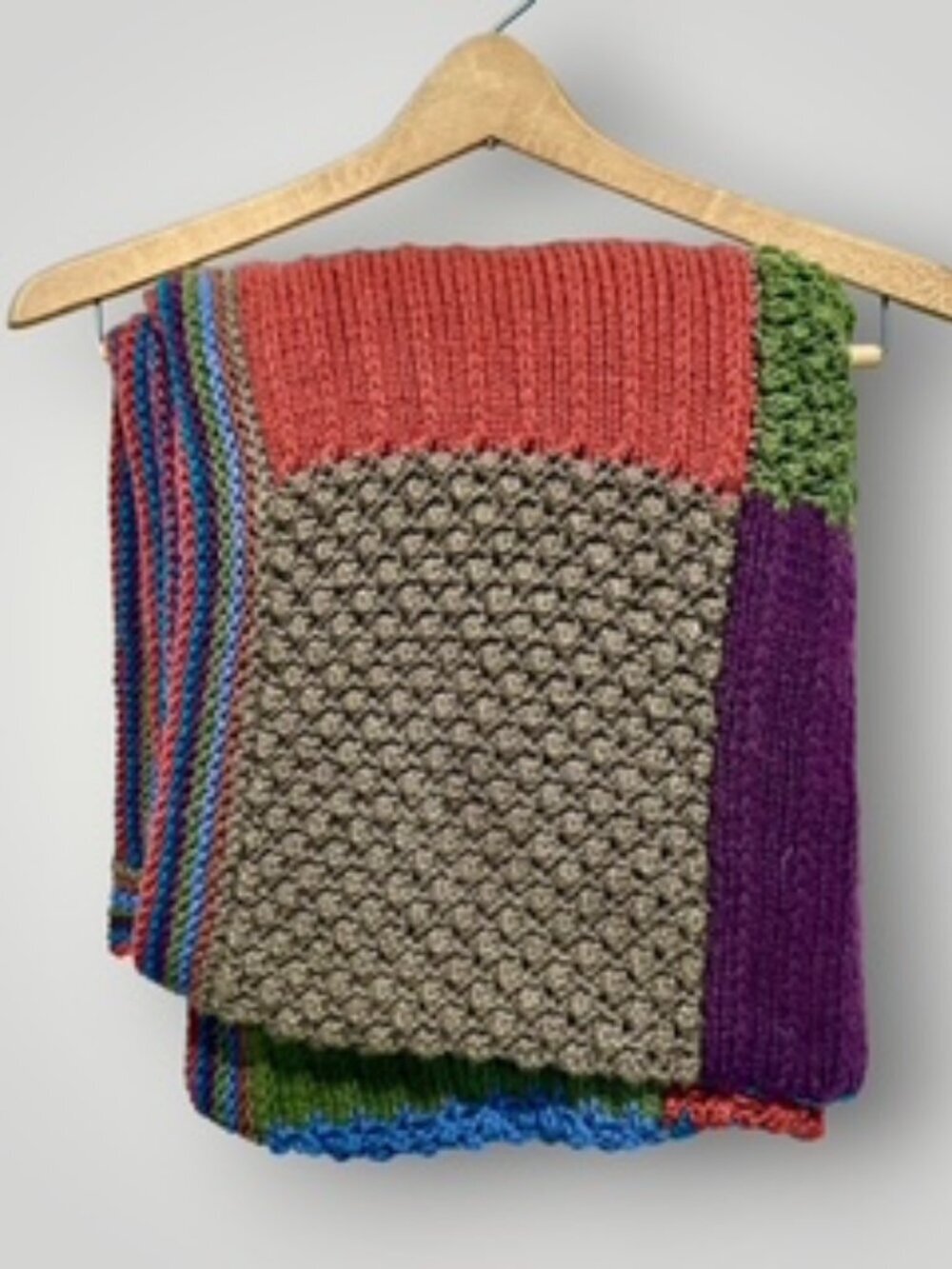 Handmade Patchwork Afghan Knit Blanket Harvest Multicolor Sampler Style 46x59in - Picture 1 of 7